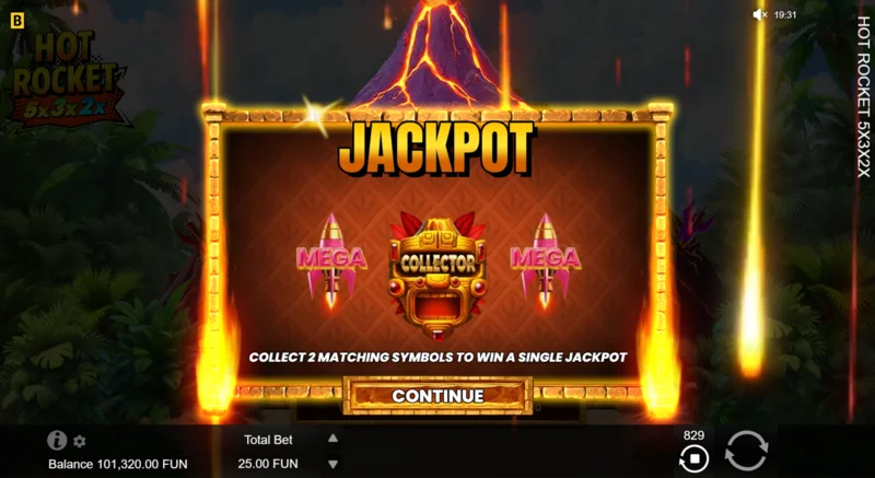 Hot Rocket 5x 3x 2x - активирање на Jackpot Spins со ракета-колектор во центарот