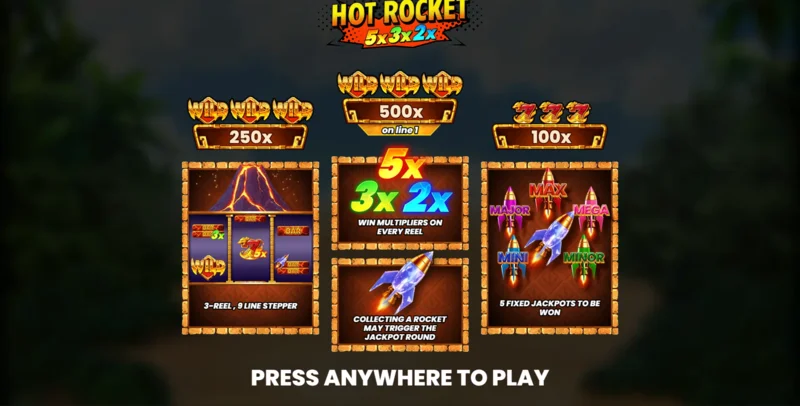 Hot Rocket 5x 3x 2x - главно мени со ролни и копче за активирање